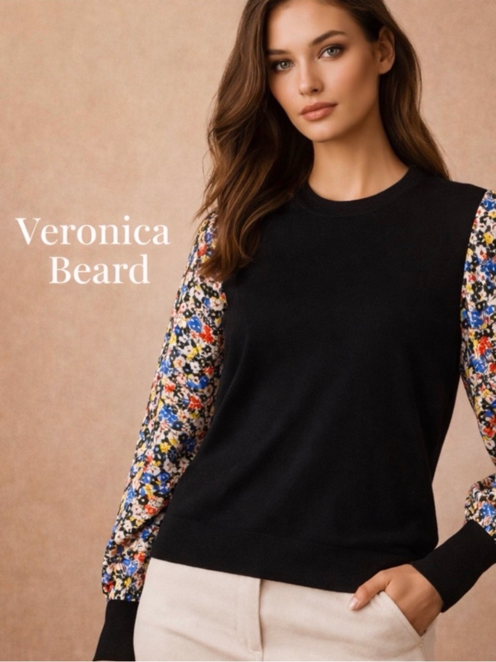 Veronica Beard Mixed Media Black Knit Top Sweater Size Large